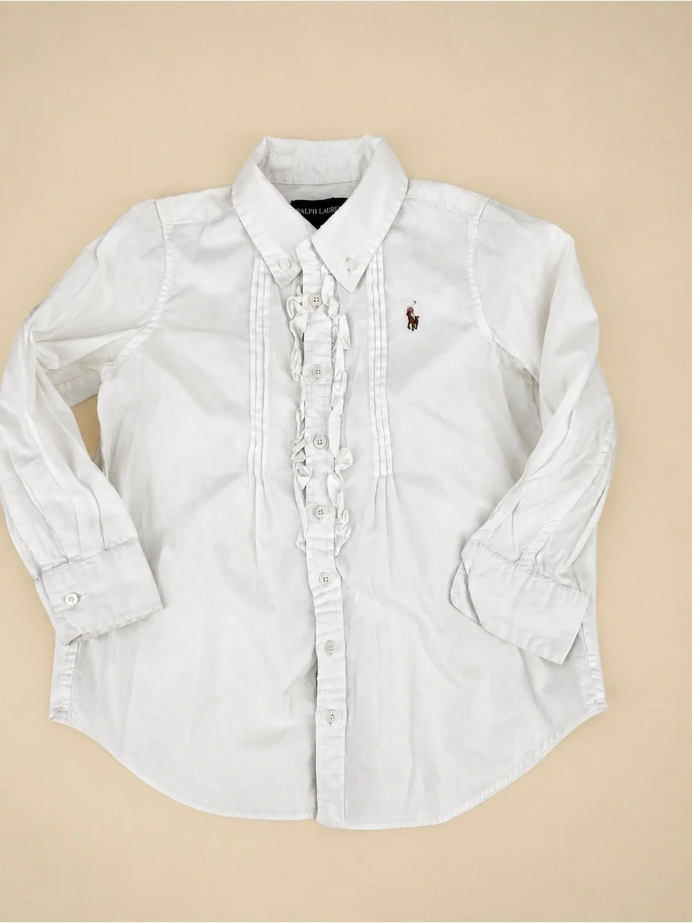 Polo Ralph Lauren Girls White Ruffled Oxford Button Down Shirt Size 4T